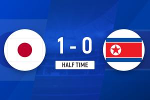 中场战报：日本U23以1比0领先朝鲜U23，布莱恩·世雄独中元，崔国险些扳平比分